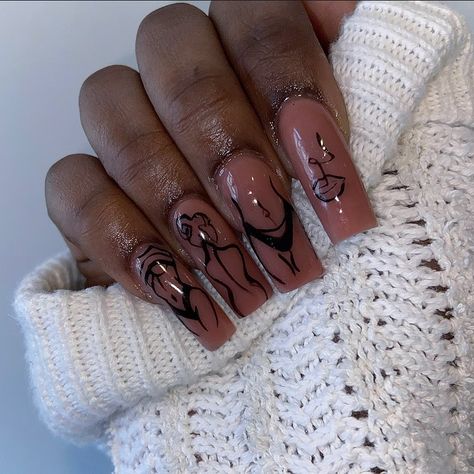 Minimal line drawing silhouette abstract drawing nail art nude nails nudes Silhouette Nails, Minimal Drawing, Body Silhouette, Minimal Drawings, Nails Designs, Nails Acrylic, Acrylic Nails, Nail Designs, Nails