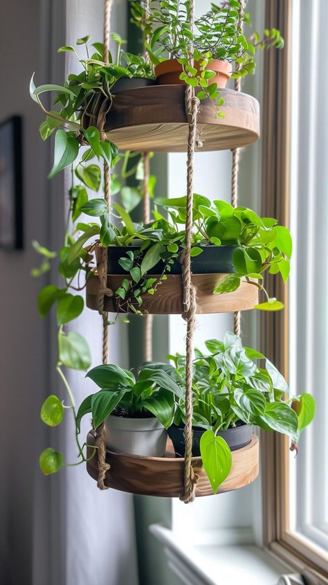 Plant Shelf Design Ideas - Remodr Kitchen Window Plant Shelves, Boho Shelving Ideas, Indoor Window Planter Ideas, Winter Bungalow, Plant Table Indoor Window, Plant Set Up Indoor, Bedroom Plant Shelf, Boho Planters, Macrame Kitchen