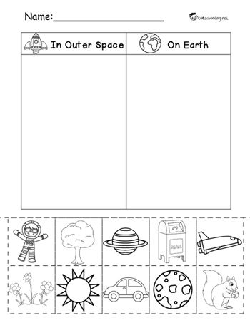 Space Projects For Kindergarten, Planet Earth Worksheets For Preschool, Space Social Studies Preschool, Kindergarten Science Worksheets Free Printable, Earth Science For Kindergarten, Outer Space Kindergarten Activities, Outer Space Kindergarten, Planet Lesson Plans Preschool, Planets For Kindergarten