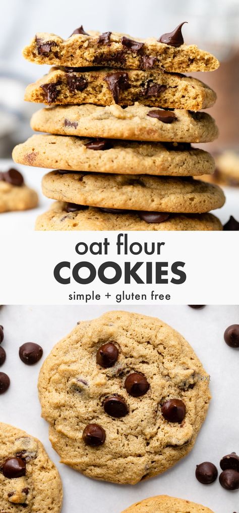 Oat Flour Chocolate Chip Cookies Cookies With Oat Flour, Oat Flour Chocolate Chip Cookies, Oat Flour Cookies, Gluten Free Cookie Recipes, Oat Cookies, Gluten Free Desserts Recipes, Fodmap Recipes, Oat Flour, Gluten Free Cookies