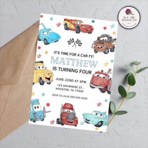 Cars Birthday Party Invitation, It's Time for a Car-ty Instant Download, Digital Template Cars Birthday Invite, Lightning Mcqueen Birthday Invitations, Lightning Mcqueen Invitations, Cars Birthday Party Invitations, Lightning Mcqueen Birthday Party Ideas, Disney Cars Birthday Party Ideas, Disney Cars Birthday Party, Mcqueen Party, 3rd Birthday Party For Boy