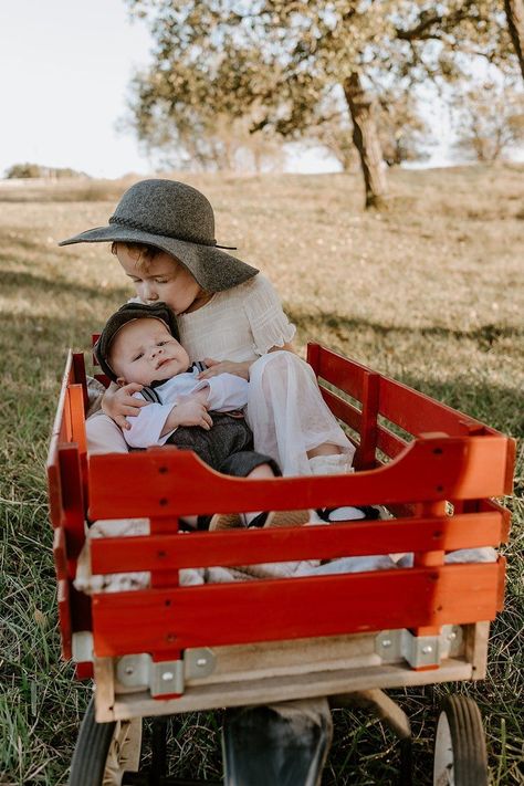 Wagon Christmas Pictures, Red Wagon Photo Shoot, Sibling Photo Ideas, Fall Minis, Fam Photos, Sitting Together, Farm Land, Sibling Photos, Families Are Forever