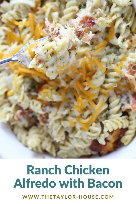 Chicken Bacon Ranch Alfredo Casserole, Chicken Bacon Ranch Dump And Bake Alfredo, Chicken Bacon Ranch Alfredo Pasta, Bacon Chicken Recipes, Chicken Alfredo With Bacon, Chicken Bacon Broccoli Alfredo, Chicken Bacon Ranch Alfredo, Alfredo With Bacon, Chicken Bacon Recipes