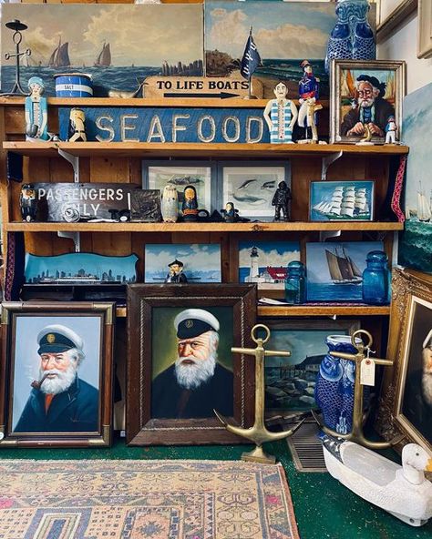 Fisherman House Interior, Nautical Vintage Decor, Eclectic Nautical Decor, Sailor Art, Sea Captains House, Vintage Nautical Wall Art, Antique Maritime Art, Vintage Nautical Decor, Lake Cabin Decor