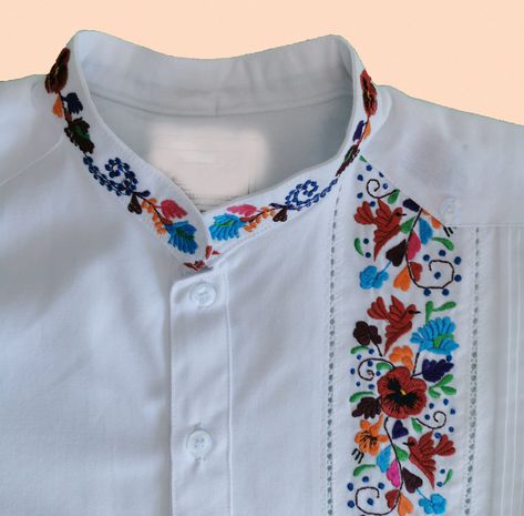 "Show your good taste with this beautiful Filipino embroidered by hand, by artisans of \"the Yucatan peninsula\", who have dedicated themselves to the production, embroidery, design and confection from generation to generation.  Made with 100% regional linen, take the freshness of Yucatan to wherever you go with this beautiful shirt, available in Black and White colors. There is the possibility that there is a small variation in both the colors and the embroidery, since each piece is unique and is manufactured by hand, so you can be sure that you will get a unique product of the highest quality made with a lot of love and love. Any questions you have please write to us, it will be a pleasure to help you ..." Mexican Embroidery Designs, Fabric Painting On Clothes, Mexican Embroidery, Yucatan Peninsula, Painted Clothes, Shirt Embroidery, Style Shirt, Black And White Colour, Embroidered Shirt