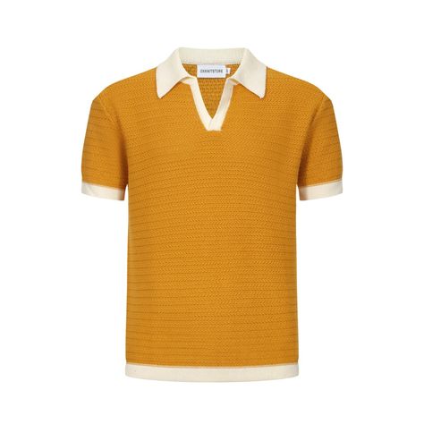 PRICES MAY VARY. Title: OXKNIT Men's Casual 1960s Mod Style Vintage Knitted Polo Shirt Short Sleeve Golf Shirts, Soft, Comfortable. Product Type: Departments > Men > Clothing > Shirts > Polos V Neck Polo Shirt, Knitted Polo Shirt, Knitted Polo, 1960s Mod, Mod Style, Party Inspo, Retro Shorts, Knit Men, Yellow Knit