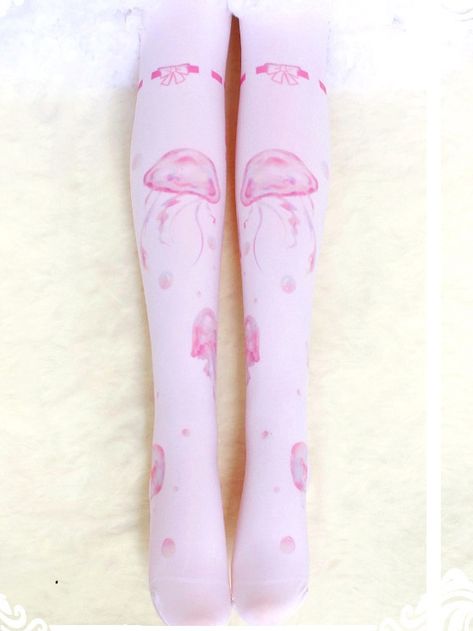 Pink Jellyfish Print Tights Weird Tights Outfit, Weird Tights, Weird Accessories, Thrift Decor, Cool Tights, Pink Jellyfish, Print Tights, Throwing Fits, Jellyfish Print