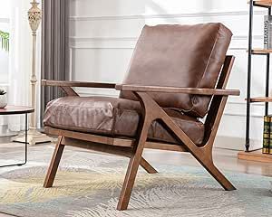 Retro Accent Chair, Bedroom Brown, Mid Century Modern Armchair, Faux Leather Chair, Chair For Living Room, Leather Accent Chair, Reading Chair, Mid Century Armchair, Modern Accent Chair