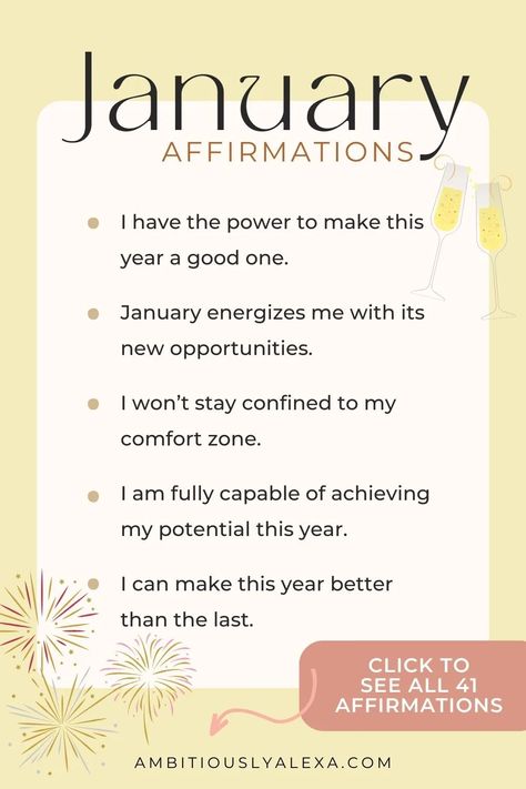 I have the power to make this year a good one. January energizes me with its new opportunities. I won’t stay confined to my comfort zone. I prioritize gathering new experiences. January brings me all sorts of new blessings. I have the ability to start my year off in a positive way. I can make Bullet Journal Affirmations, January Quotes Inspirational, January Affirmations, New Month Affirmations, Month Affirmations, Monthly Affirmations, 2023 Affirmations, Coaching Exercises, Wallpaper January