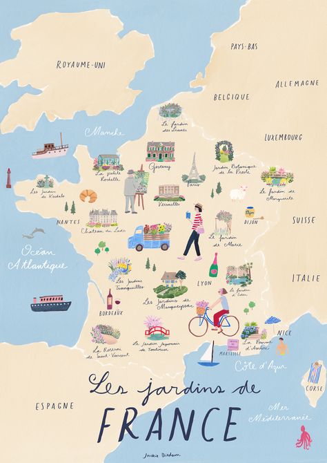 Jackie Diedam, Illustrated Maps, Germany Map, 타이포그래피 포스터 디자인, France Map, Europe Map, Travel Illustration, Illustrated Map, French Language