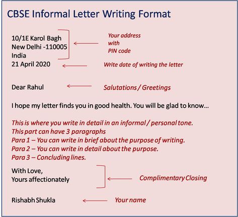 As per CBSE recommendations, this is the format of an informal letter. Informal Letter Writing Worksheets, Informal Letter Writing Examples, Informal Letter Writing Format, Formal Letter Format, Format Of Formal Letter, Formal Letter Writing Format, Informal Letter Writing, Ed Books, Informal Letter