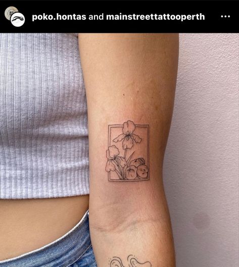 Flowers In Box Tattoo, Square Box Tattoo, Flower In A Box Tattoo, Flowers In A Box Tattoo, Box Flower Tattoo, Flower Tattoo Bicep, Flower In Box Tattoo, Tattoos Above Elbow Crease, Tattoo Above Elbow Crease