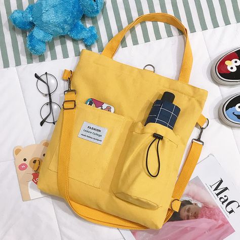 #handbag #harajuku #cutebackpack #kawaii Bear Canvas, Sac Tote Bag, Yellow Handbag, Shoulder Sling, Girls Handbags, Handbags Casual, Cute Bear, Canvas Shoulder Bag, Shopping Tote