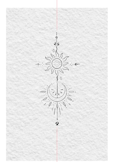 Solar Spine Tattoo, Celestial Spine Tattoo, Sun And Moon Spine Tattoo, Vertical Tattoo, Luna Tattoo, Lace Tattoo Design, Boho Tattoos, Spine Tattoos For Women, Sun Tattoos