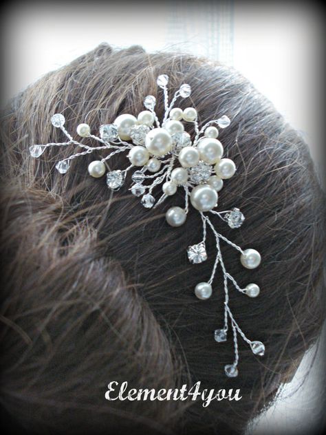 Bridal Hair Pin , swarovski ivory peals rhinestone accent crystals hair vines Bridal Hair Pin, Crystal Hair Vine, Bead Hair Accessories, Antique Silver Rings, Hair Adornments, Bridal Comb, Ring Antique, Bridal Hair Pins, Hair Decorations