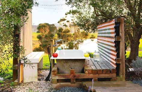 Outdoor bath inspo: Why an outdoor bath can be an affordable, quieter alternative to a spa Outdoor Bathtub Ideas, Zen Courtyard, Outside Bathtub, Fancy Fence, Tall Potted Plants, Permanent Gazebo, Marble Tub, The Light Between Oceans, Outdoor Bathtub