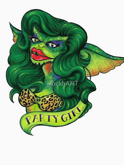 "Greta, Party Girl" T-shirt by jjlockhART | Redbubble Greta Gremlin Art, Greta Gremlin Tattoo, Female Gremlin, Greta Gremlin, Gremlins Art, Cookie Monster Wallpaper, Female Monster, Creepy Tattoos, Spooky Tattoos