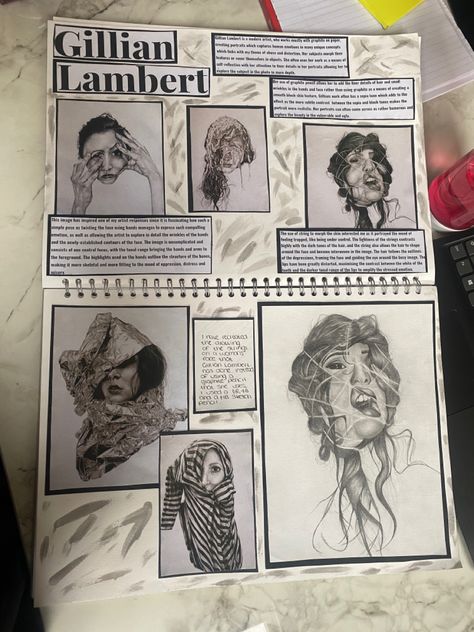 Gillian Lambert Artist Research, Gcse Art Sketchbook Interactive, Identity Art Gcse Artists, Gcse Art Portraits Title Page, Gcse Art Artist Research, Containment Art, Gillian Lambert, Identity Art Gcse, Artists Research