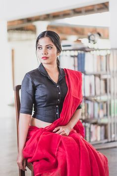 Shirt Blouses For Saree, Cold Shoulder Blouse Designs, Long Blouse Designs, Blouse Designs High Neck, Saree Blouse Neck Designs, Blouse Design Images, Linen Crop Top, New Blouse Designs, Ladies Blouse Designs