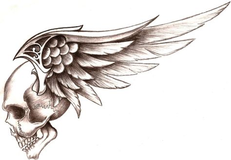 skull wings by 50LbHead Forearm Wing Tattoo, Wings Tattoo Meaning, Heart With Wings Tattoo, Alas Tattoo, Skull With Wings, Wing Tattoo Men, Wing Tattoo Designs, Winged Skull, Skull Art Drawing