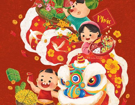 Tet Projects | Photos, videos, logos, illustrations and branding on Behance Tet Holiday Art, Vietnamese Culture, Ancient Vietnam, Tet Holiday, Backdrops Kids, New Year Illustration, New Year Art, Samurai Artwork, Calendar 2019