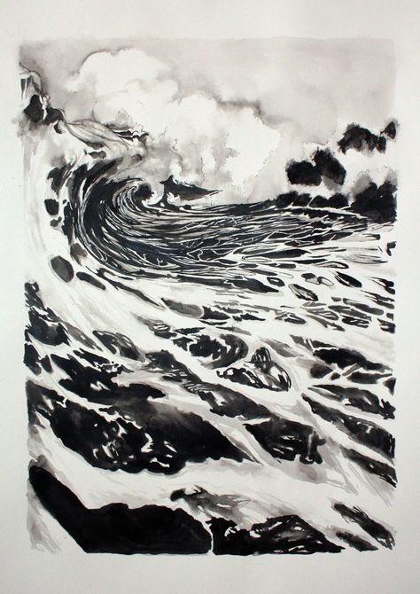 preciousandfregilethings: “wowgreat: The Wave : Marion Costentin ” Drawing Waves, Ocean Art Painting, Wave Drawing, Stippling Art, Painted Glass Art, Texture Drawing, Water Drawing, Definition Art, Tinta China