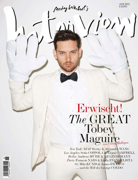 The Great Gatsby Star Tobey Maguire by Terry Richardson for German Interview Tobey Maguire Leonardo Dicaprio, Tobey Maguire Great Gatsby, Jerry Maguire Movie, Toby Maguire Long Hair, Tobey Maguire Spiderman Poster, Terry Richardson Photography, Magazine Design Cover, Tobey Maguire, Interview Magazine