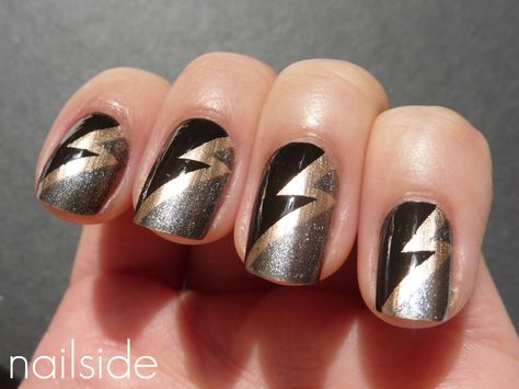 rock 'n' roll Lightning Bolt Nails, Rocker Nails, Lightning Nails, Harry Potter Nail Art, Harry Potter Nails, Rock Nails, Blitz Design, Solar Nails, Nail Pictures