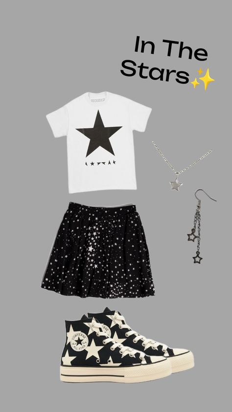 Outfit inspired by in the stars✨ Star Concert Outfit, Star Top Converse, Benson Boone Concert Outfits, Star Tank Top Outfit, Star Corset Top, Maine Outfits, In The Stars Song Benson Boone, Benson Boone Concert, Converse Custom Art Star