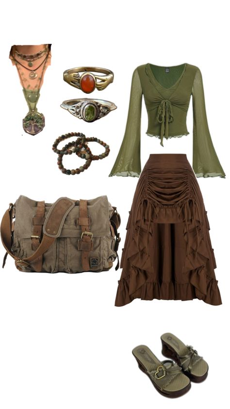 Fairy Outfit, Earthy Green, Earthy Outfits, Brown Outfit, Boho Chic Outfits, Swaggy Outfits, Hippie Outfits, Mode Vintage, Lookbook Outfits