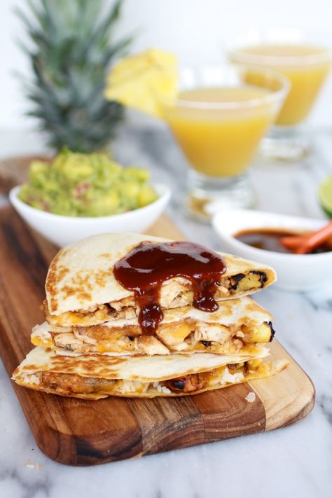 Hawaiian BBQ Quesadillas with Pineapple-Mango Guacamole | halfbakedharvest.com Bbq Quesadillas, Mango Guacamole, Hawaiian Bbq, Fruity Drinks, Half Baked, Half Baked Harvest, Think Food, Quesadillas, Guacamole