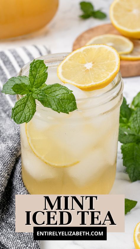 Indulge in the perfect summer tea: 10-minute Mint Iced Tea. This refreshing blend combines the earthiness of green tea with the coolness of mint, sweetened with honey and brightened with lemon. Homemade Mint Tea Recipes, Honey Lemon Iced Tea, Lipton Green Ice Tea, Green Tea Drink Recipes, Mint Drink Recipe, Mint Tea Recipe, Tea With Lemon, Mint Drink, Green Tea Drinks