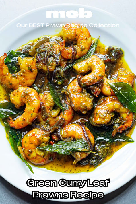 You'll need to find a generous handful of fresh curry leaves for these incredible curry leaf prawns. We promise, you won’t have tasted prawns like these before! They’re zesty, herby, spicy and perfect as a snack, starter or a light main with a malabar paratha or rice. If you want a bit more gravy, you can let the sauce down a bit with coconut milk. Fresh Curry Leaves Recipes, Curry Leaves Recipes, Malabar Paratha, Prawn Curry Recipe, Prawns Recipe, Prawn Dishes, Curry Leaf, Salmon Tacos, Prawn Curry