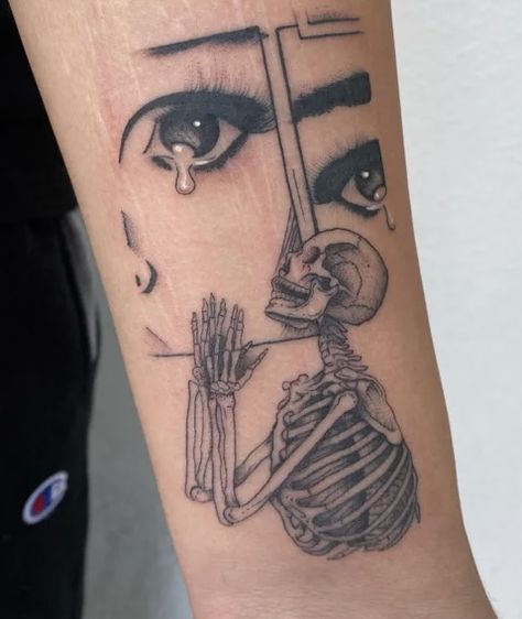 Grunge Y2k Tattoo, Ruby Da Cherry Skeleton Tattoo, Tattoo For Addicts, Either Hated Or Ignored Tattoo, Horror Tattoos Traditional, Hurt Tatoos Ideas, $b Tattoo Ideas, Funky Tattoos For Women, New Chains Same Shackles Tattoo