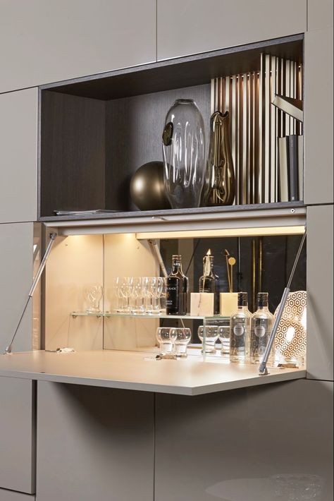 Hidden Bar Ideas For Home, Bar Drawers, Bar Unit In Living Room, Bar Unit For Home, Hidden Bar Cabinet, Mini Bar At Home, Small Bars For Home, Hidden Desk, Bar At Home