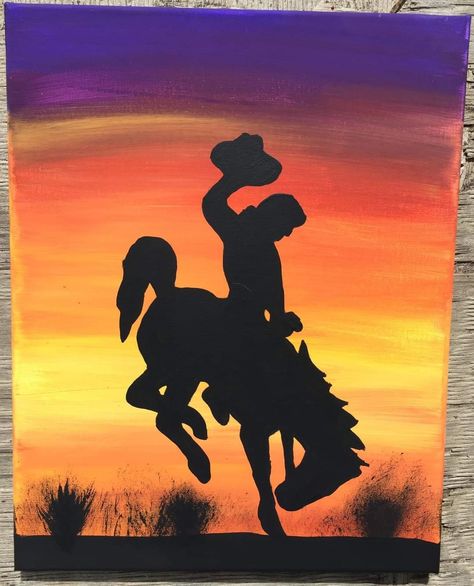 Painting Ideas Western Easy, Canvas Painting Ideas Western, Painting Ideas On Canvas Country, Country Paintings Easy, Rodeo Paintings Easy, Western Paintings Canvases, Cowboy Painting, Western Painting Ideas Easy, Western Drawing Ideas