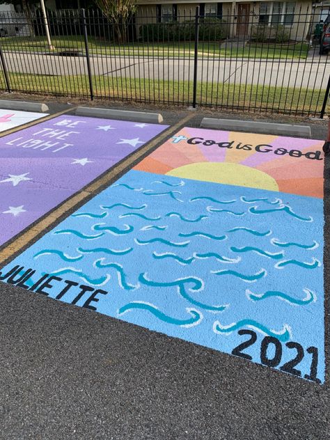 Beach Theme Senior Parking Spot, Beachy Senior Parking Spot Ideas, Senior Parking Spaces Bible Verses, Senior Parking Space Ideas Christian, Beach Parking Spot Painting, Senior Parking Spaces Christian, Beachy Senior Parking Spot, Christian Parking Spot Painting, Christian Senior Parking Spots