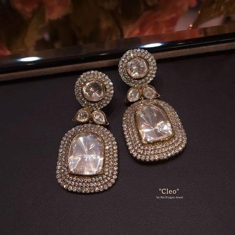 Cleo Moissanite Polki Big Stone Earings Jewellery Stones, Jewellery For Wedding, Beaded Wedding Jewelry, Real Diamond Earrings, Fancy Jewelry Necklace, Indian Jewelry Earrings, Polki Earrings, Traditional Jewellery, Indian Jewellery Design Earrings