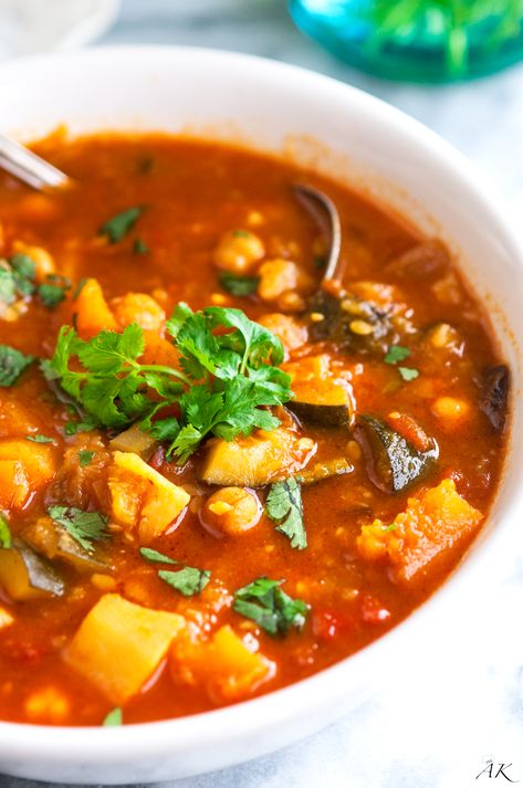 Moroccan Butternut Squash Stew - Aberdeen's Kitchen Squash Stew, Butternut Squash Stew, Moroccan Stew, Butternut Squash Chili, Vegan And Gluten Free, Stew Recipe, Garbanzo Beans, Stew Recipes, Vegetarian Dishes