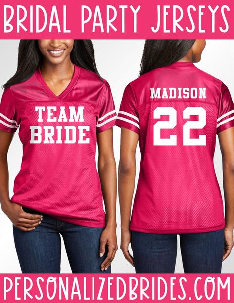 Team Bride Bridal Party Football Jerseys Bridal Party Jerseys, Football Bachelorette Party, Stag And Doe, Personalized Jersey, Spirit Jersey, Personalized Bride, Custom Football, Bachelorette Party Shirts, Team Bride