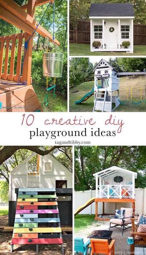 10creativeDIYplaysetandplaygroundideas28withlinkstotheprojects29format1500w | Tag and Tibby Playstructure Update, Diy Play Sets Outdoor For Kids, Diy Outdoor Playset, Diy Outdoor Play Area, Backyard Play Area For Kids, Diy Play Set, Elevated Playhouse, Playset Landscaping, Playset Makeover