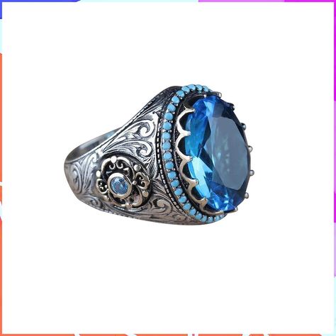 Round Blue Zirconia Gemstone Cocktail Ring Band for Women,Retro Vintage Wedding Engagement Gemstone Solitaire Ring for Women,Womens Teen Girls Turkish Turkey Ring Jewelry Size 6-13 (A, 6) Silver Ring For Men, Gemstone Solitaire Ring, Silicone Wedding Rings, Birthday Gift Ring, Blue Lapis Lazuli, Lapis Lazuli Stone, Ring For Men, Blue Lapis, Men's Jewelry Rings