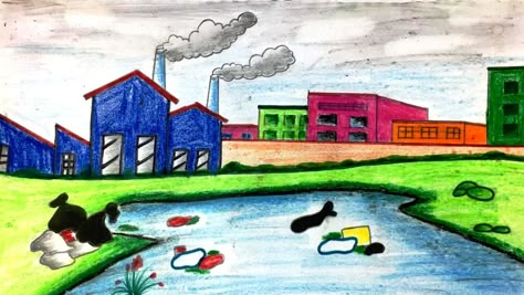 How to draw environment pollution scenery #environmentpollution #drawingtutorial #howtodraw Water Pollution Drawing Easy, Fish Drawing For Kids, Pollution Pictures, River Drawing, Environment Pollution, Easy Scenery, Easy Scenery Drawing, Teachers Day Greetings, Profile Picture Images