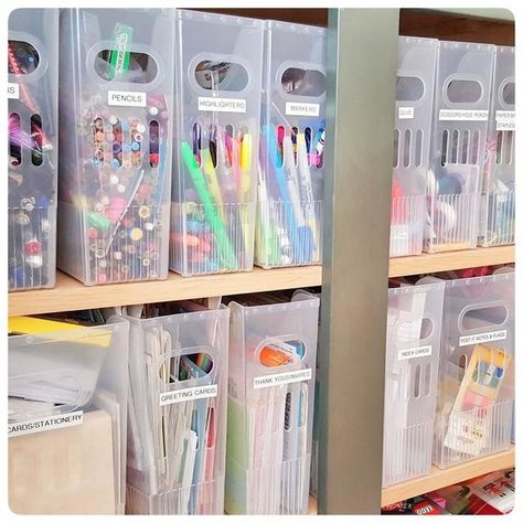 Multipurpose Bins Container Store, Craft Closet Organization, Supply Organization, Office Organization At Work, Arts And Crafts Storage, Small Space Interior Design, Craft Closet, Office Closet, House Organization