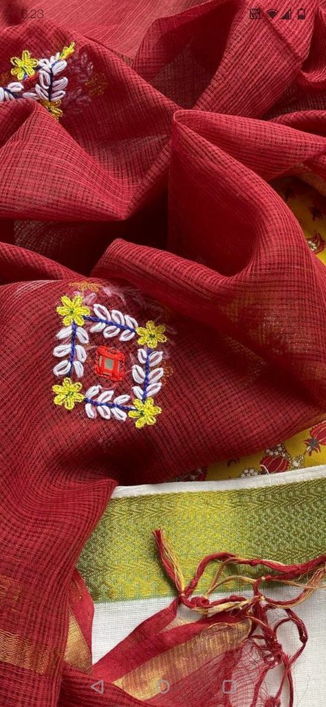 Hand Embroidery On Dupatta, Dupatta Hand Embroidery, Hand Embroidered Sarees, Hand Embroidered Dupatta, Simple Hand Embroidery Patterns, Saree Embroidery, Saree Embroidery Design, Diy Embroidery Designs, Hand Embroidery Patterns Flowers