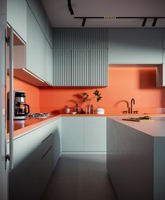 Mandarin on Behance Colorful Chandelier Dining Room, Bauhaus Kitchen, Kitchen Corners, Garage Studio, Nordic Kitchen, Kitchen Room Design, Kitchen Inspiration Design, Kitchen Tile, Kitchen Furniture Design