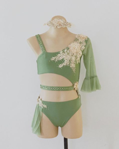 This sage green lyrical costume is ready to wear and currently for sale on the website. For more information- Link in bio.… Green Lyrical Costume, Lyrical Dance Costumes Solo, Dance Moms Outfits, Jazz Outfits, Dance Moms Costumes, Solo Dance Costumes, Modern Dans, Cute Dance Costumes, Pretty Dance Costumes