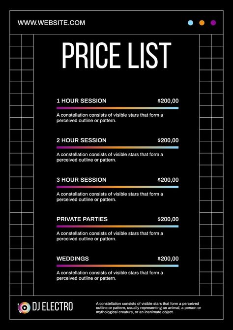 Pricing Flyer Design, Price List Poster Design, Photographer Price List Design, Price List Graphic Design, Freelance Graphic Design Price List, Pricing Sheet Design, Flyer Design Layout Templates, Price List Design Ideas Layout, Price List Design Graphics