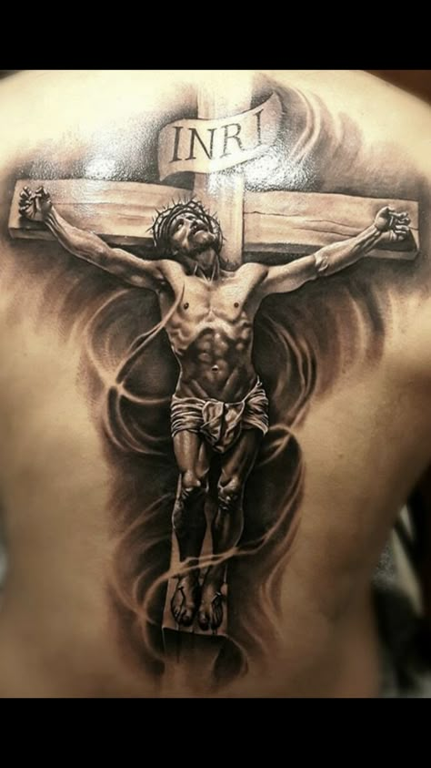 Truely a work of art!!! Jesus On Cross Tattoo, Religous Tattoo, Christus Tattoo, Jesus Christ Tattoo, Jesus Tattoo Design, Heaven Tattoos, Mary Tattoo, Christ Tattoo, Jesus Drawings