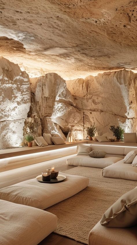 Stone Chair Design, Rock Interior Design, Home Decor And Organization, Cave Hotel, Sunken Living Room, Organization Inspiration, Dream House Interior, Dream House Exterior, Hotel Design